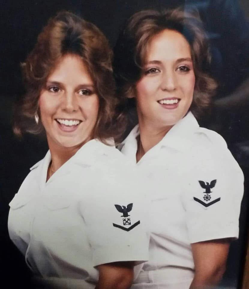 Twin sisters Yvonne and Yvette Stanley in United States Navy dress whites